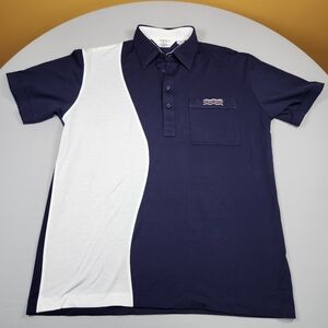 Vintage Gabicci Polo Shirt Mens Large Navy Blue 3 Button Golf Polyester Cotton